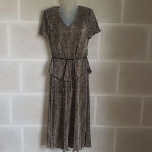 Connected Apparel Brown & Cream Tie Belt Dress